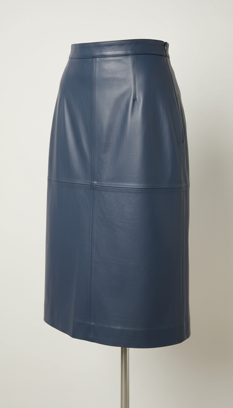 Gonna in pelle blu ardesia