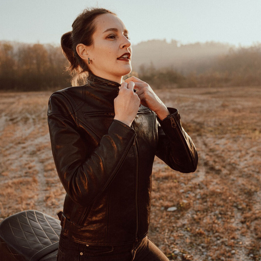 Café Racer Women's Black Leather Jacket