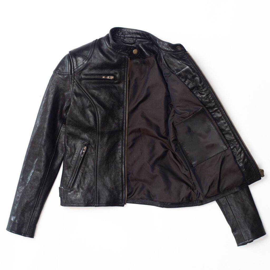 Café Racer Women's Black Leather Jacket