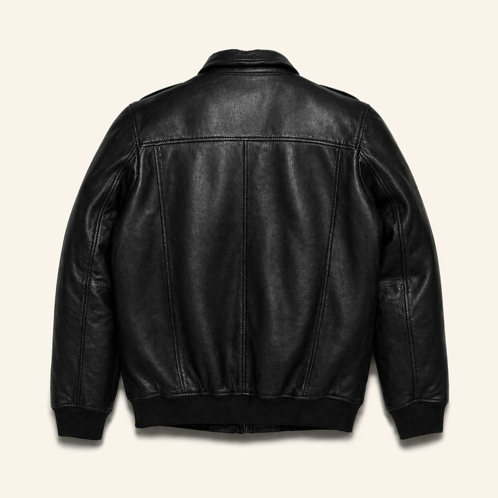 Men's Leather Quilted Shirt Collar Bomber Jacket