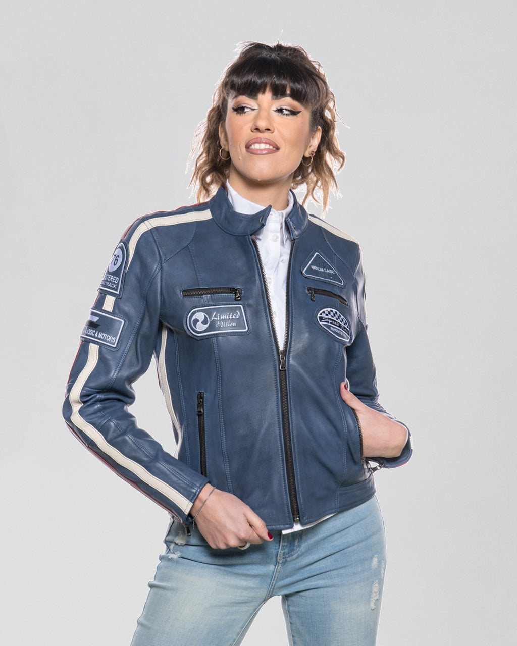 Brown Women's Buffed Genuine Leather Biker Jacket