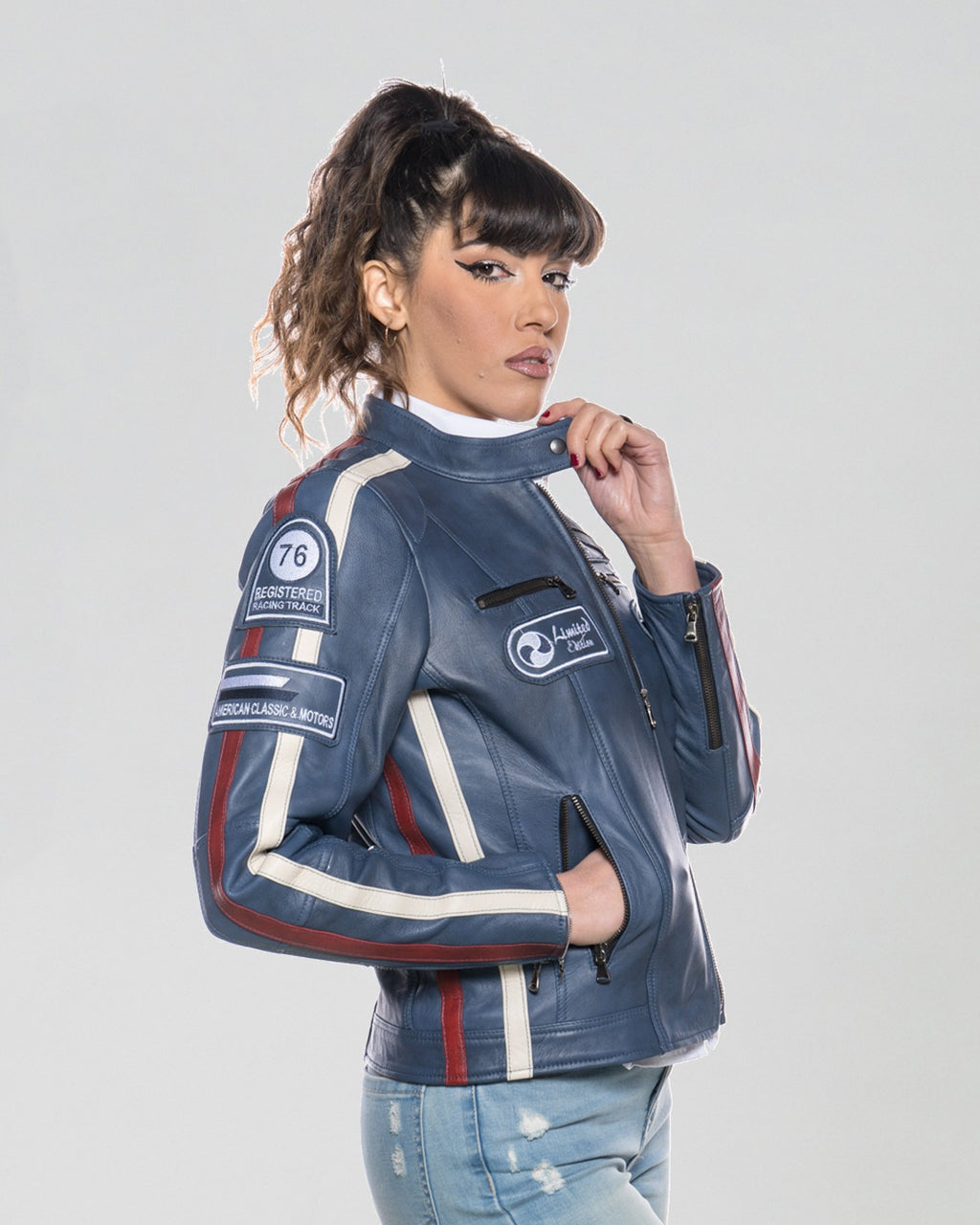 Brown Women's Buffed Genuine Leather Biker Jacket