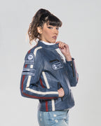 Brown Women's Buffed Genuine Leather Biker Jacket