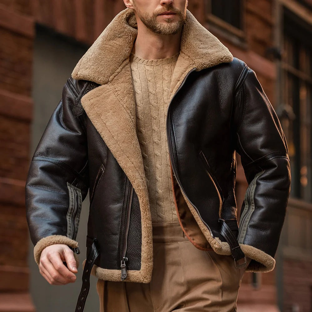 Men's RAF Fighter Weight Sheepskin Leather Bomber Jacket