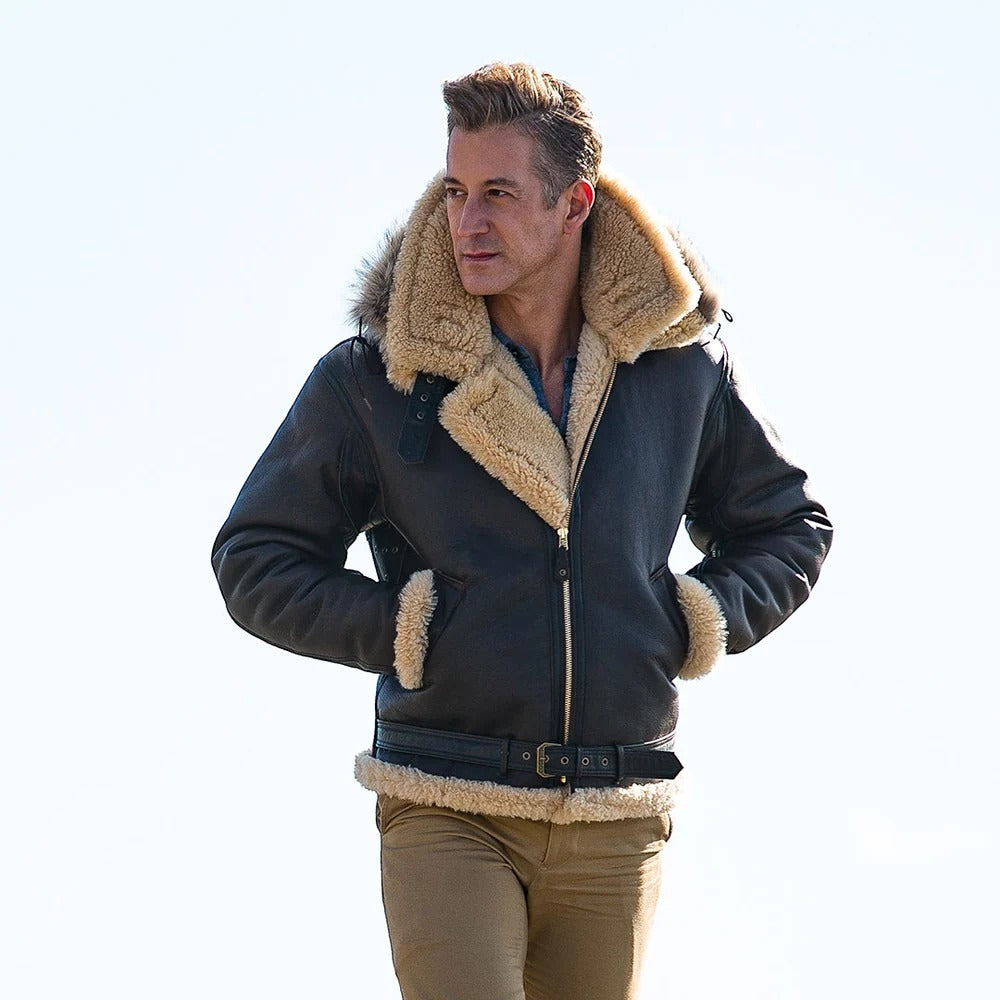RAF Hooded Men's Shearling Leather Jacket