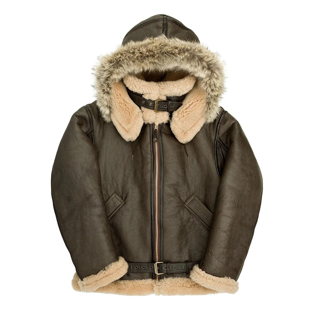 RAF Hooded Men's Shearling Leather Jacket
