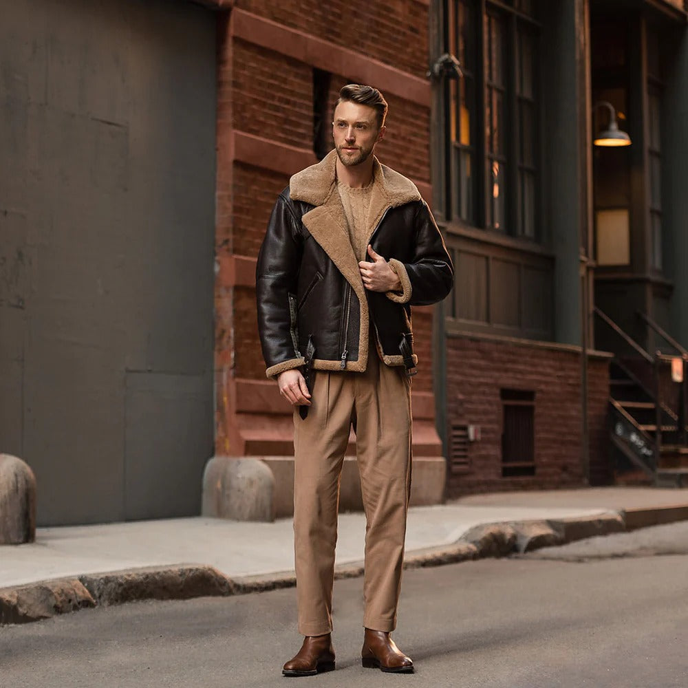 Men's RAF Fighter Weight Sheepskin Leather Bomber Jacket