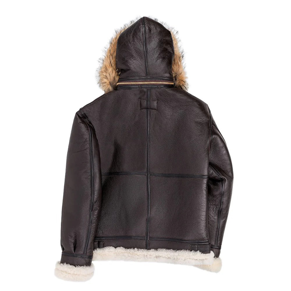 Men's B-3 Hooded Shearling Sheepskin Leather Jacket