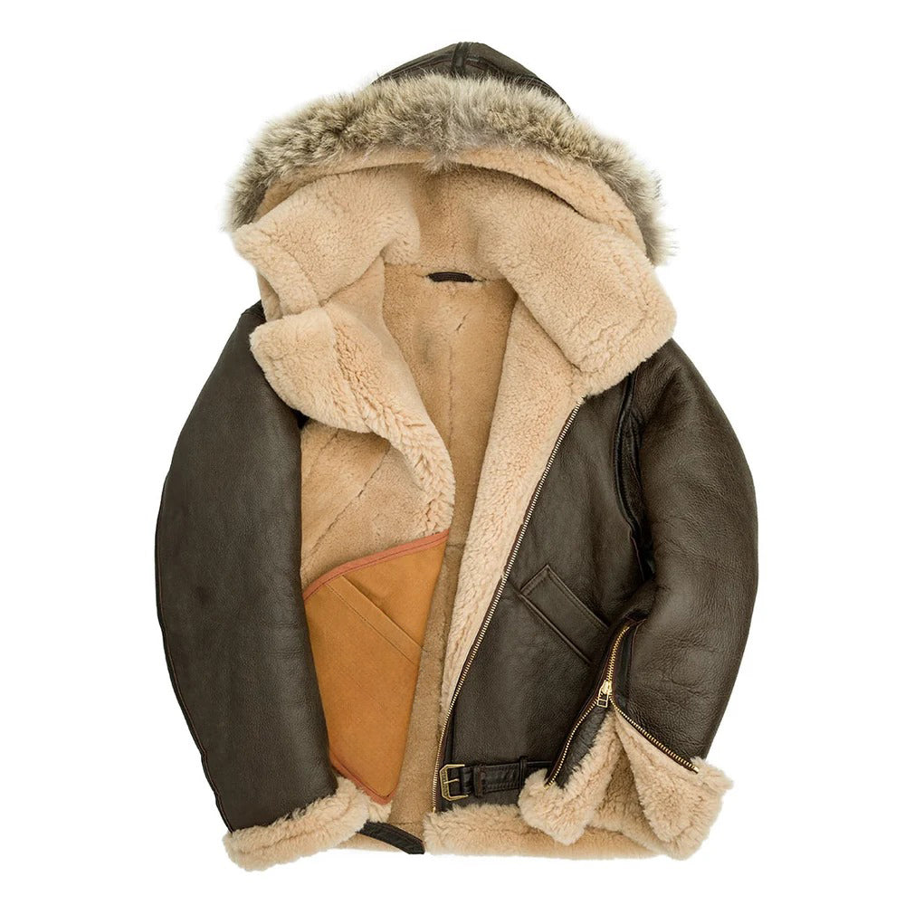 RAF Hooded Men's Shearling Leather Jacket