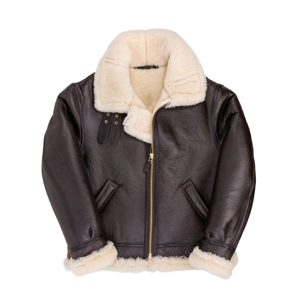Men's B-3 Hooded Shearling Sheepskin Leather Jacket