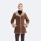Dark Brown Women's Shearling Leather Winter Coat