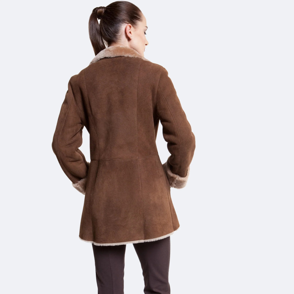Dark Brown Women's Shearling Leather Winter Coat