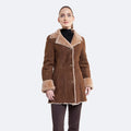 Dark Brown Women's Shearling Leather Winter Coat