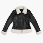 Handmade Women's Black Sheepskin Leather Shearling Jacket