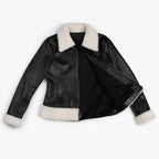 Handmade Women's Black Sheepskin Leather Shearling Jacket