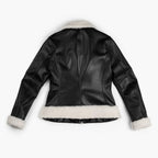 Handmade Women's Black Sheepskin Leather Shearling Jacket