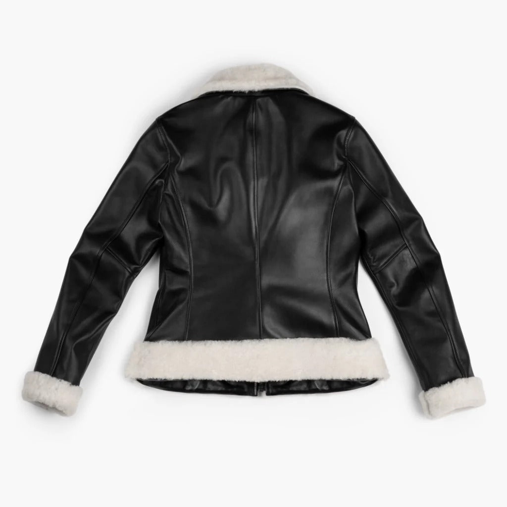 Handmade Women's Black Sheepskin Leather Shearling Jacket