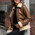Handmade Women's Brown Sheepskin Leather Shearling Jacket