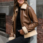 Handmade Women's Black Sheepskin Leather Shearling Jacket