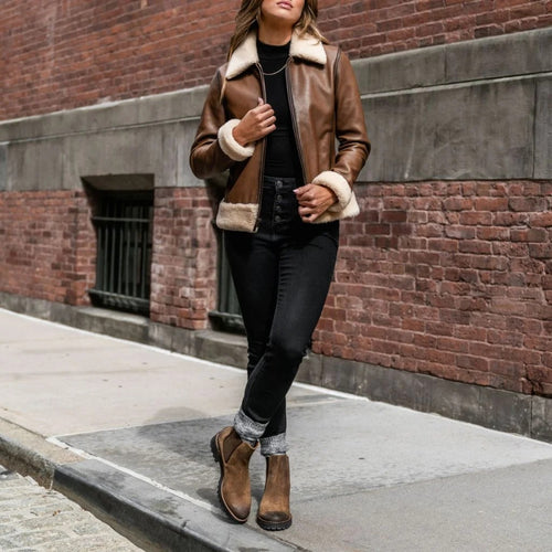 Handmade Women's Brown Sheepskin Leather Shearling Jacket