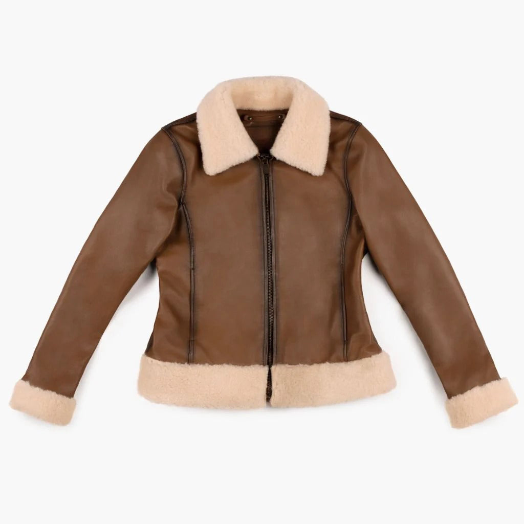 Handmade Women's Black Sheepskin Leather Shearling Jacket