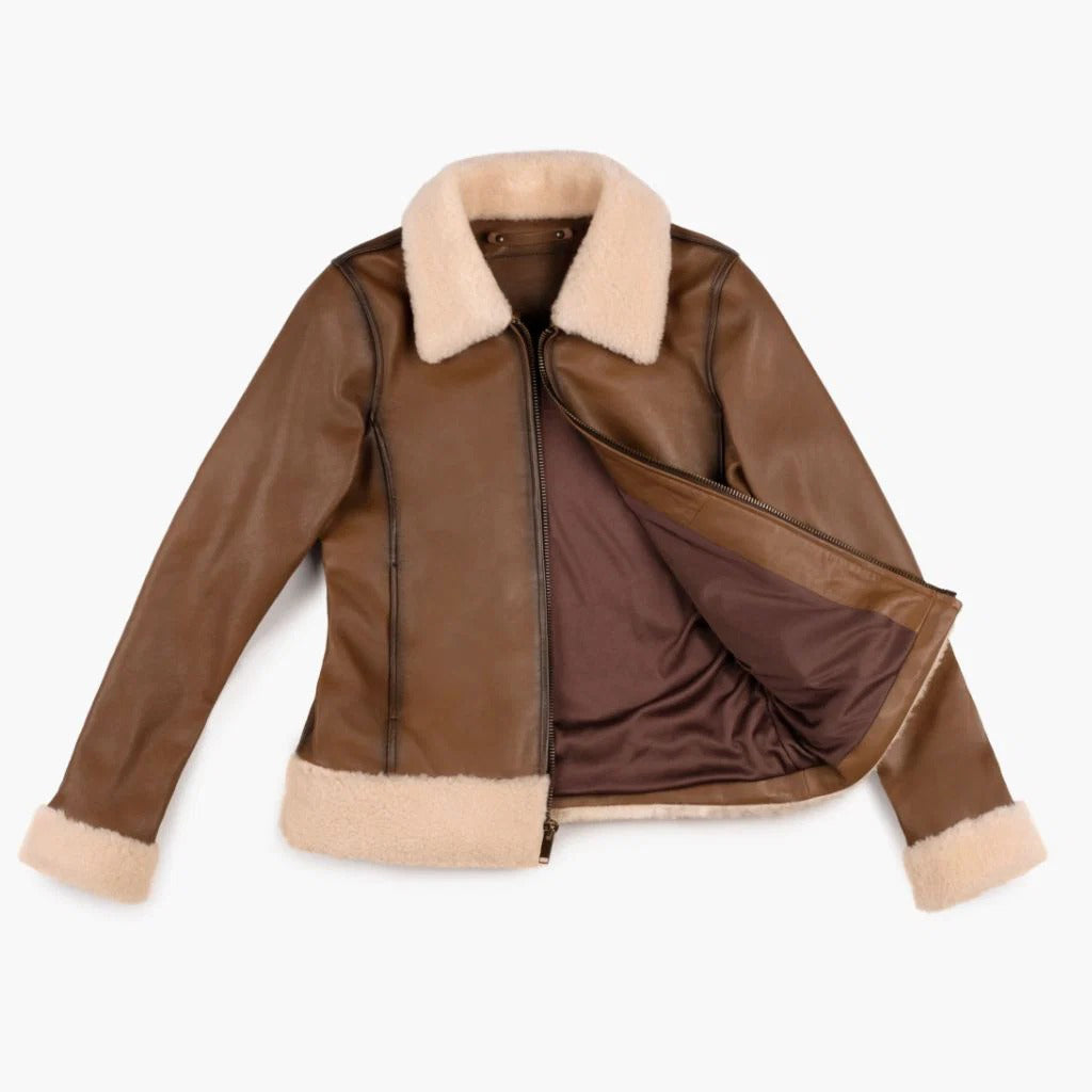 Handmade Women's Black Sheepskin Leather Shearling Jacket