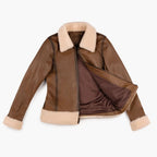 Handmade Women's Black Sheepskin Leather Shearling Jacket