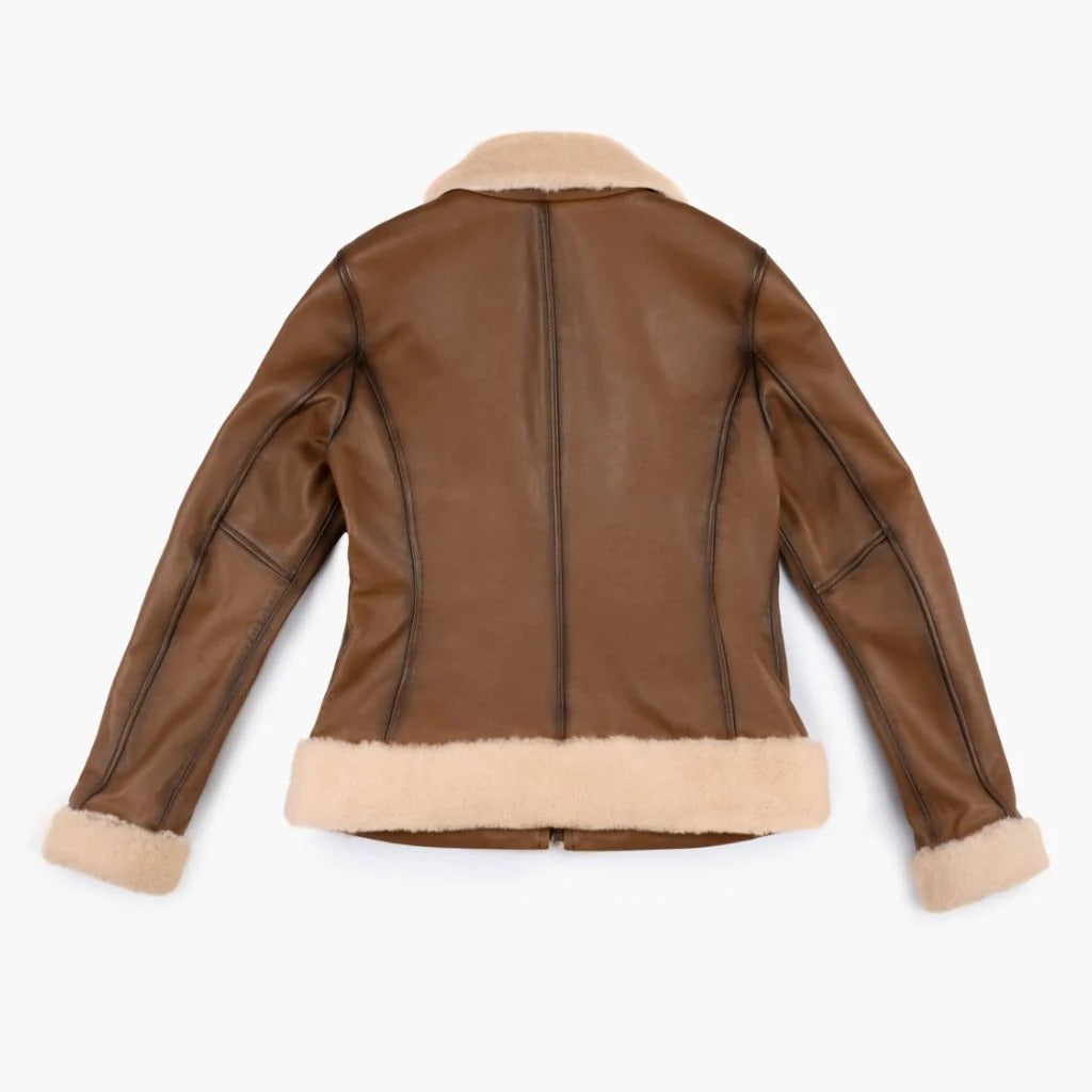 Handmade Women's Black Sheepskin Leather Shearling Jacket