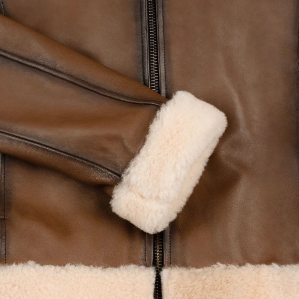 Handmade Women's Black Sheepskin Leather Shearling Jacket