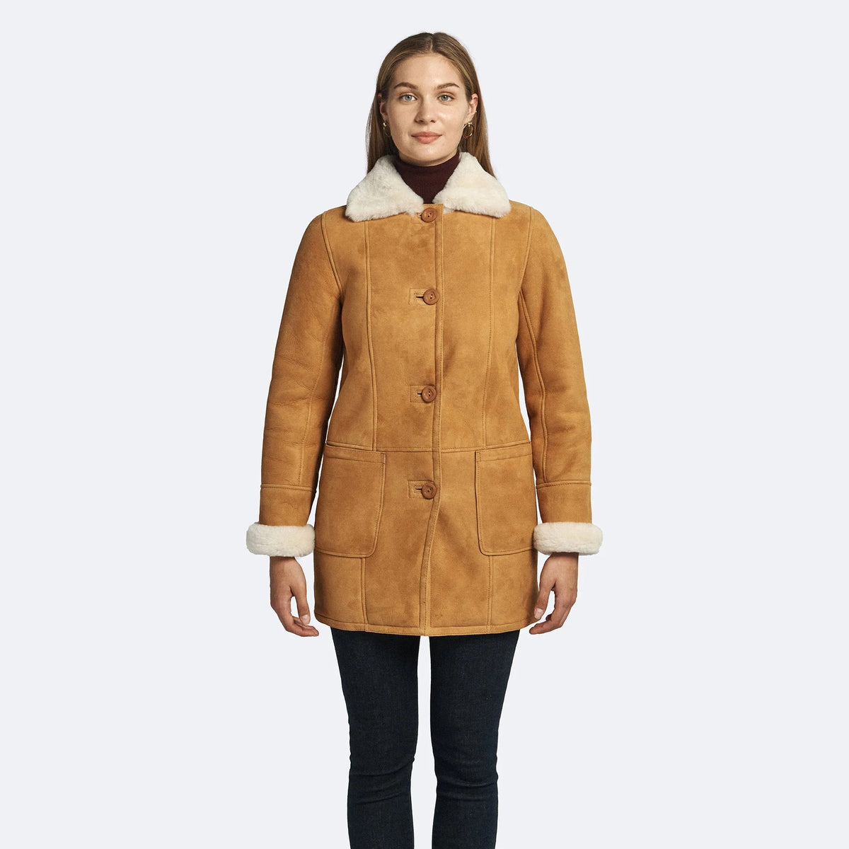 Handmade Women's Black Shearling Leather Coat – Soft Sheepskin Winter Coat