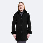 Handmade Women's Black Shearling Leather Coat – Soft Sheepskin Winter Coat