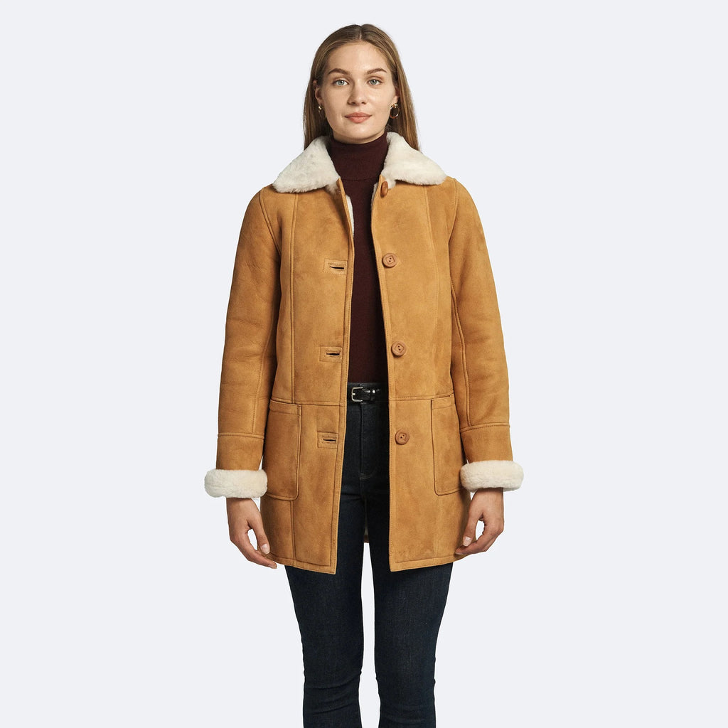 Handmade Women's Black Shearling Leather Coat – Soft Sheepskin Winter Coat