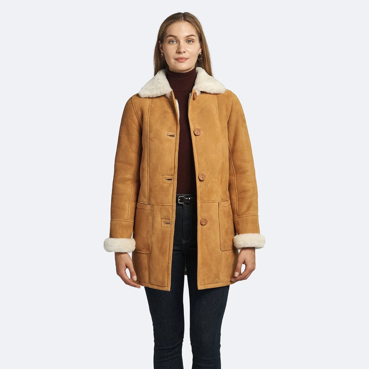 Handmade Women's Black Shearling Leather Coat – Soft Sheepskin Winter Coat