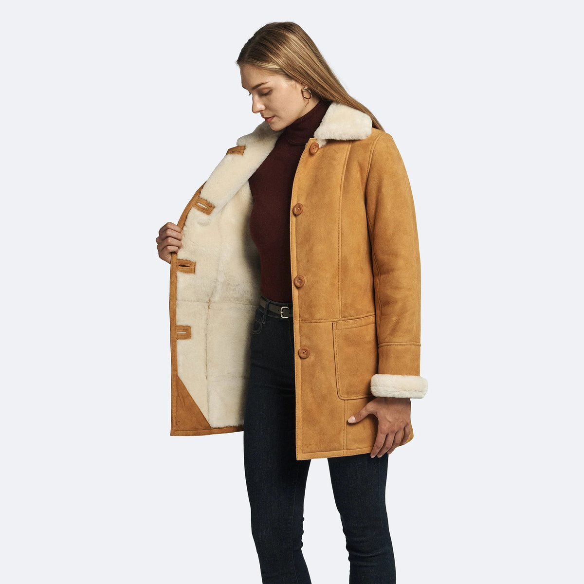 Handmade Women's Brown Shearling Leather Coat – Soft Sheepskin Winter Coat