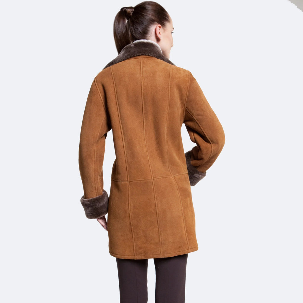 Handmade Women's Black Shearling Leather Coat – Soft Sheepskin Winter Coat