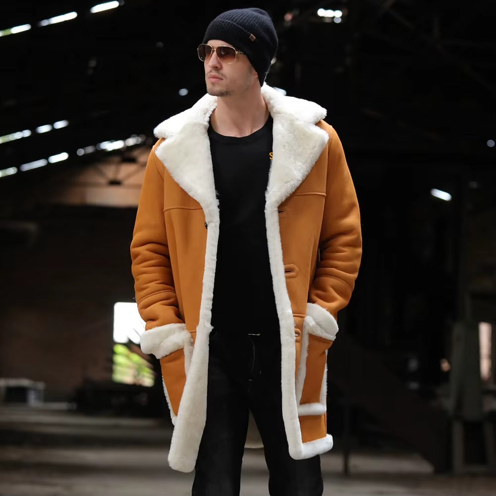 Men's Mustard Shearling Long Coat