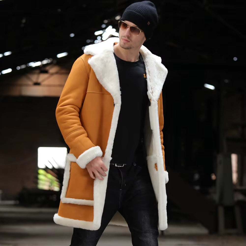 Men's Mustard Shearling Long Coat