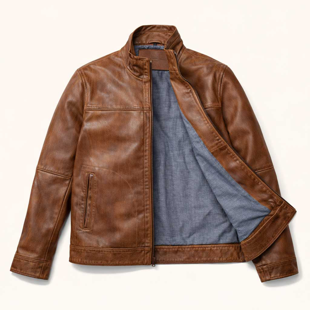 Men's Brown Lightweight Leather Motorcycle Jacket