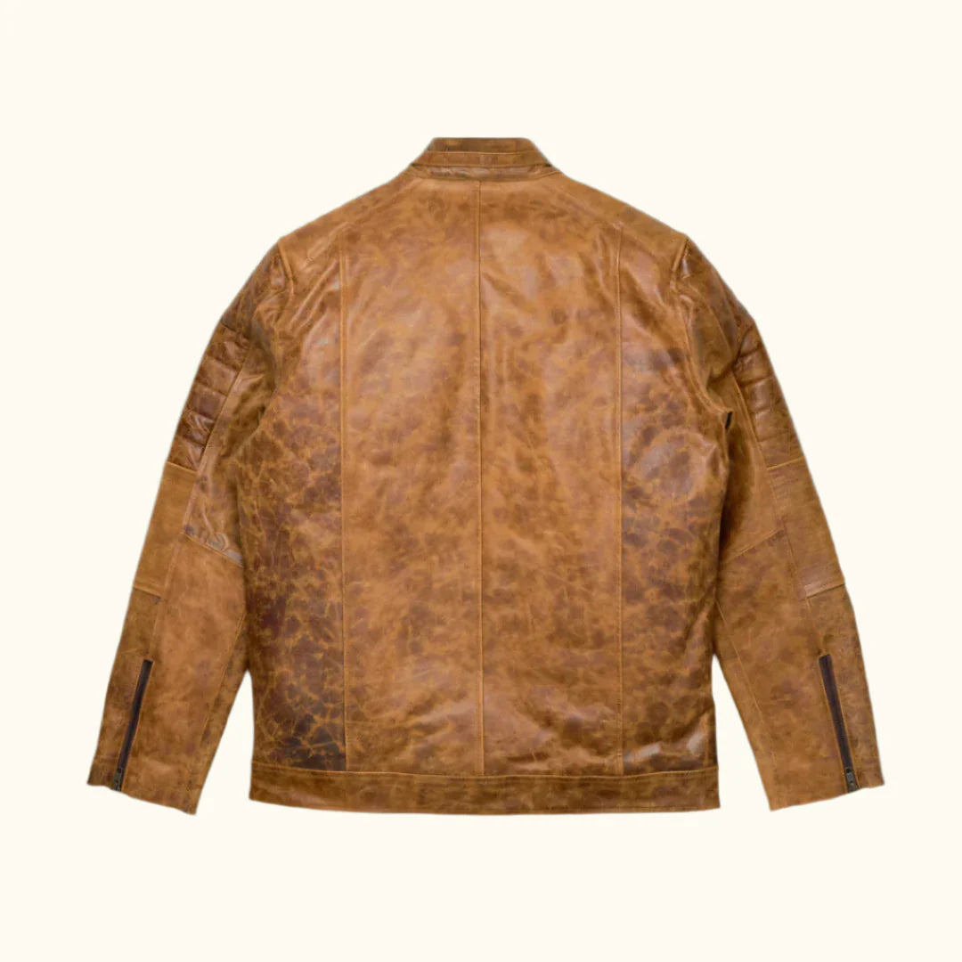 Men's Brown Cafe Racer Leather Biker Jacket