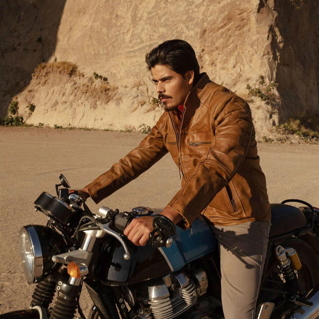 Men's Brown Cafe Racer Leather Biker Jacket