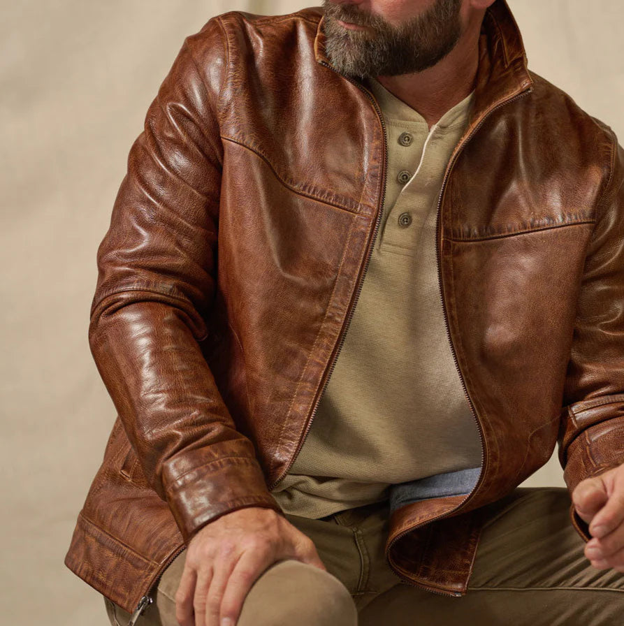 Men's Brown Lightweight Leather Motorcycle Jacket