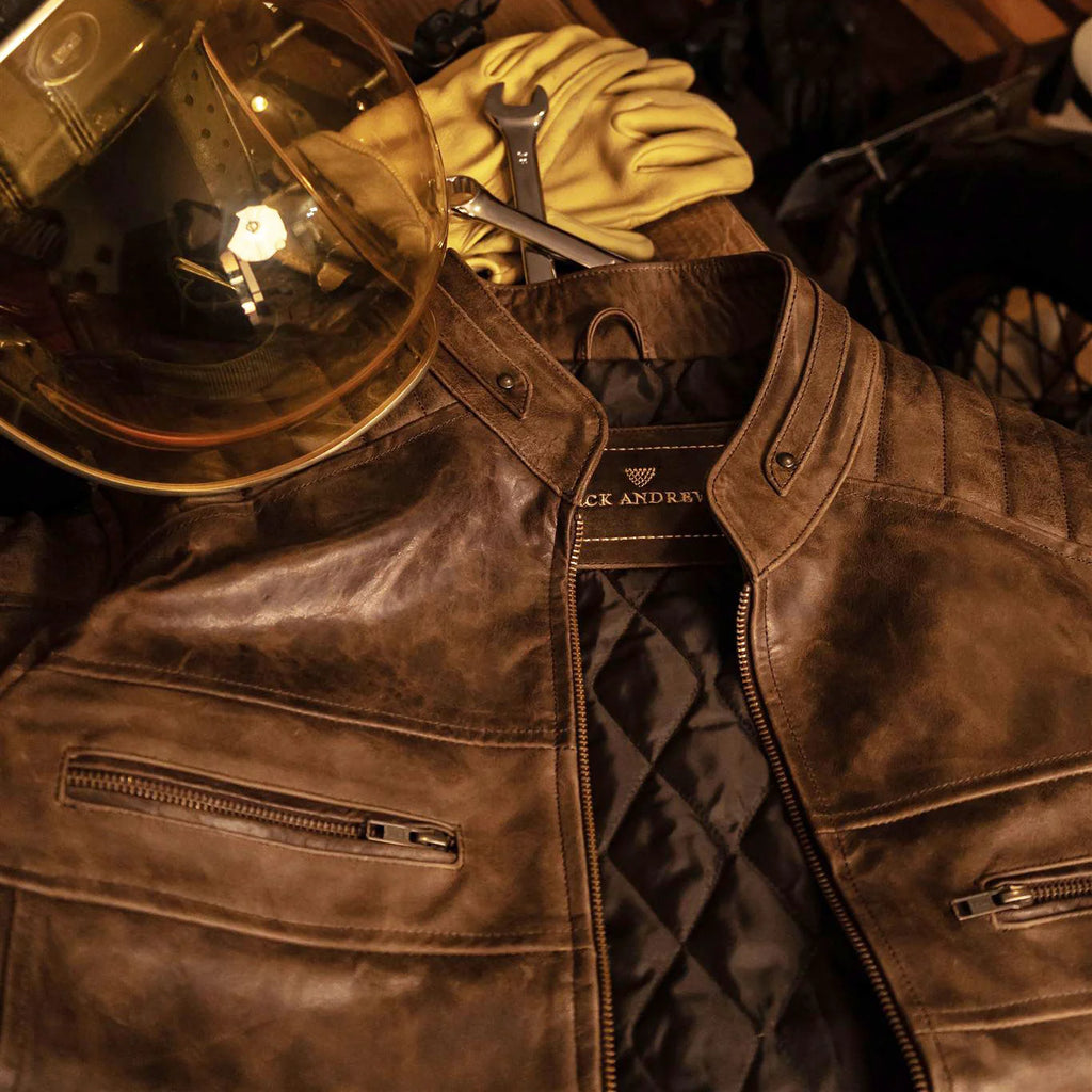 Men's Dark Brown Cafe Racer Leather Biker Jacket