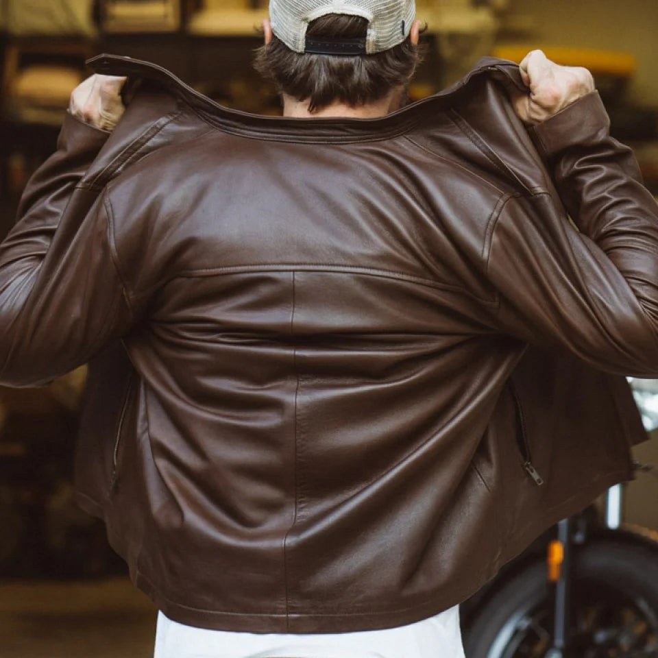 Men's Dark Brown Leather Biker Jacket | Moto Jacket