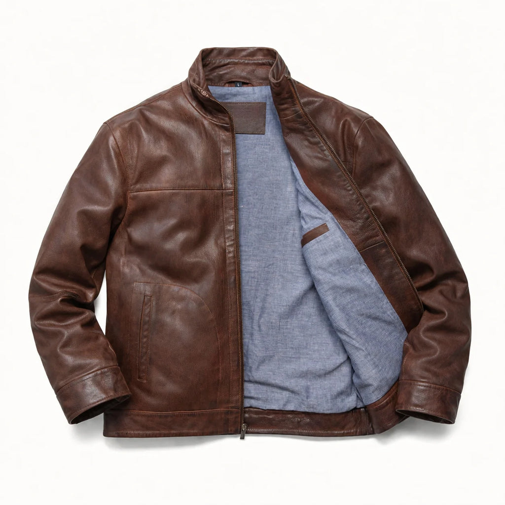 Men's Dark Brown Lightweight Leather Motorcycle Jacket