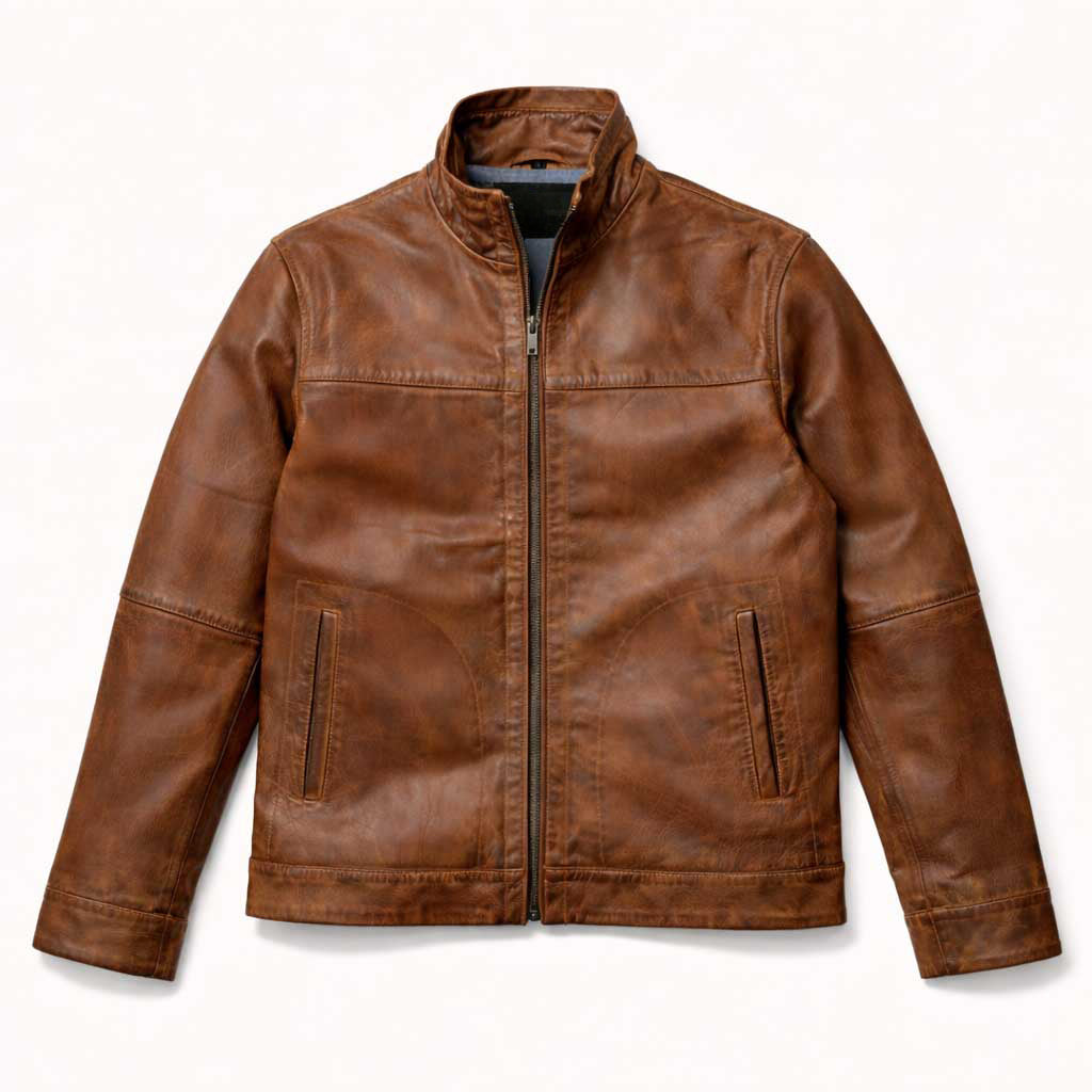 Men's Brown Lightweight Leather Motorcycle Jacket