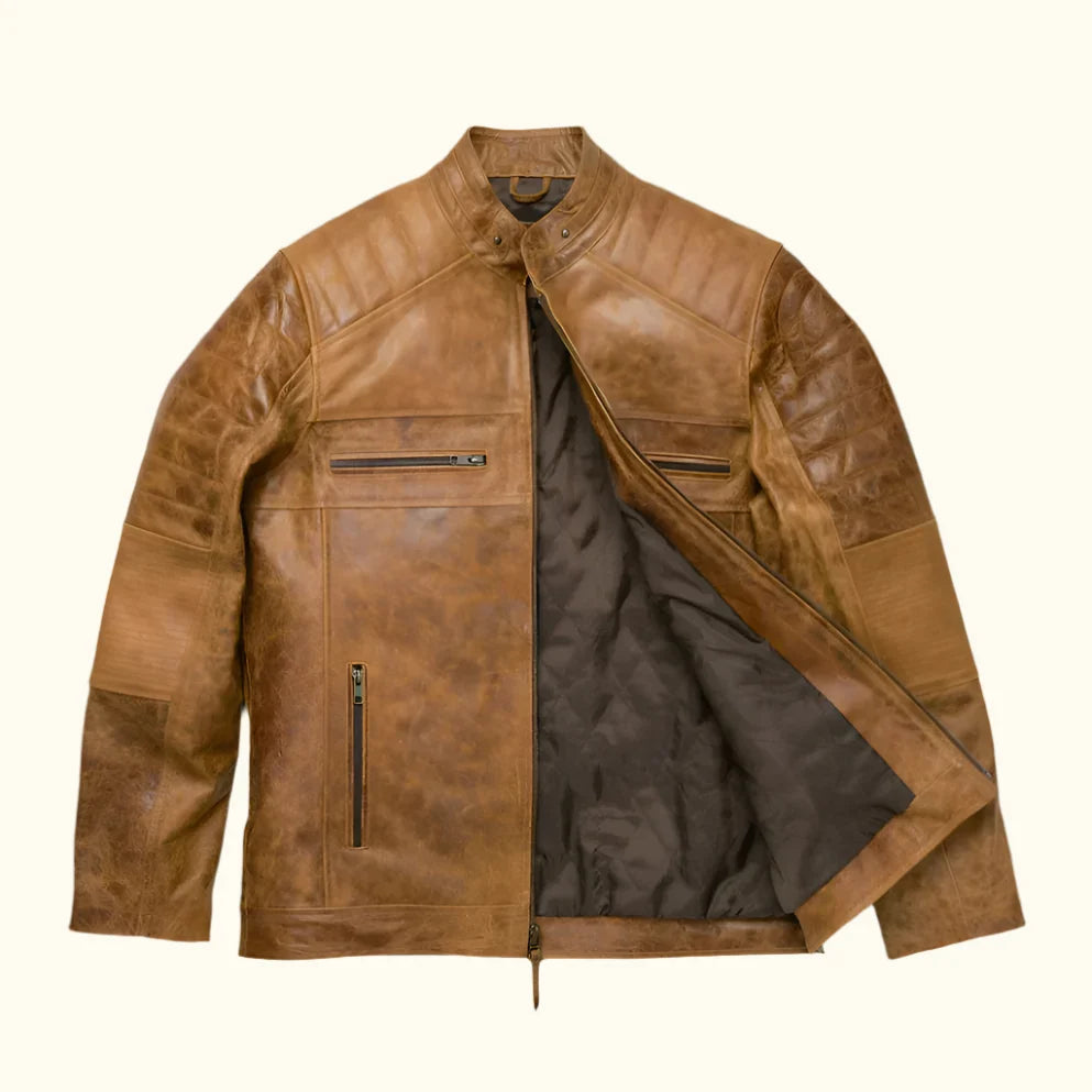 Men's Brown Cafe Racer Leather Biker Jacket