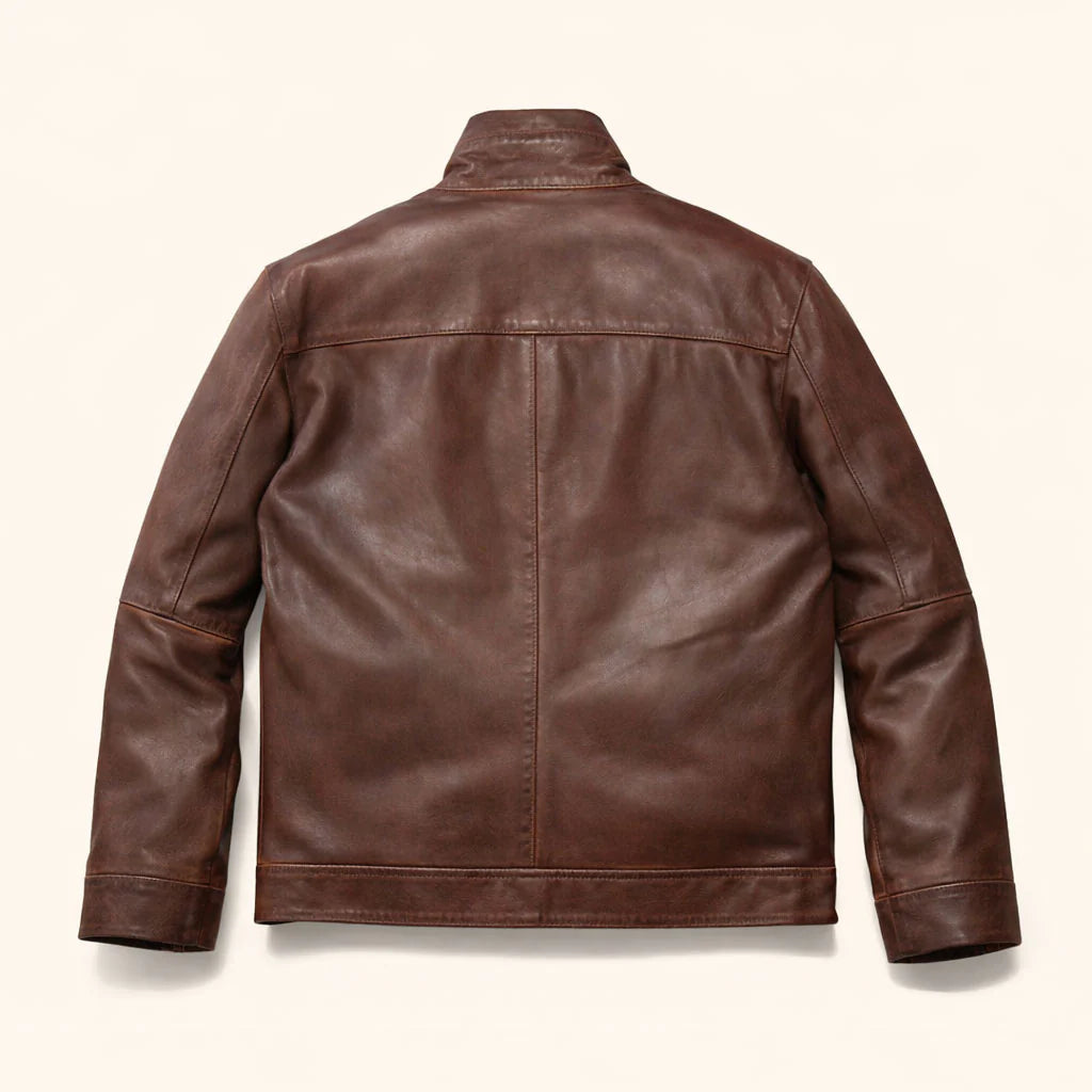 Men's Dark Brown Lightweight Leather Motorcycle Jacket
