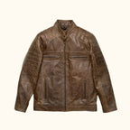Men's Dark Brown Cafe Racer Leather Biker Jacket