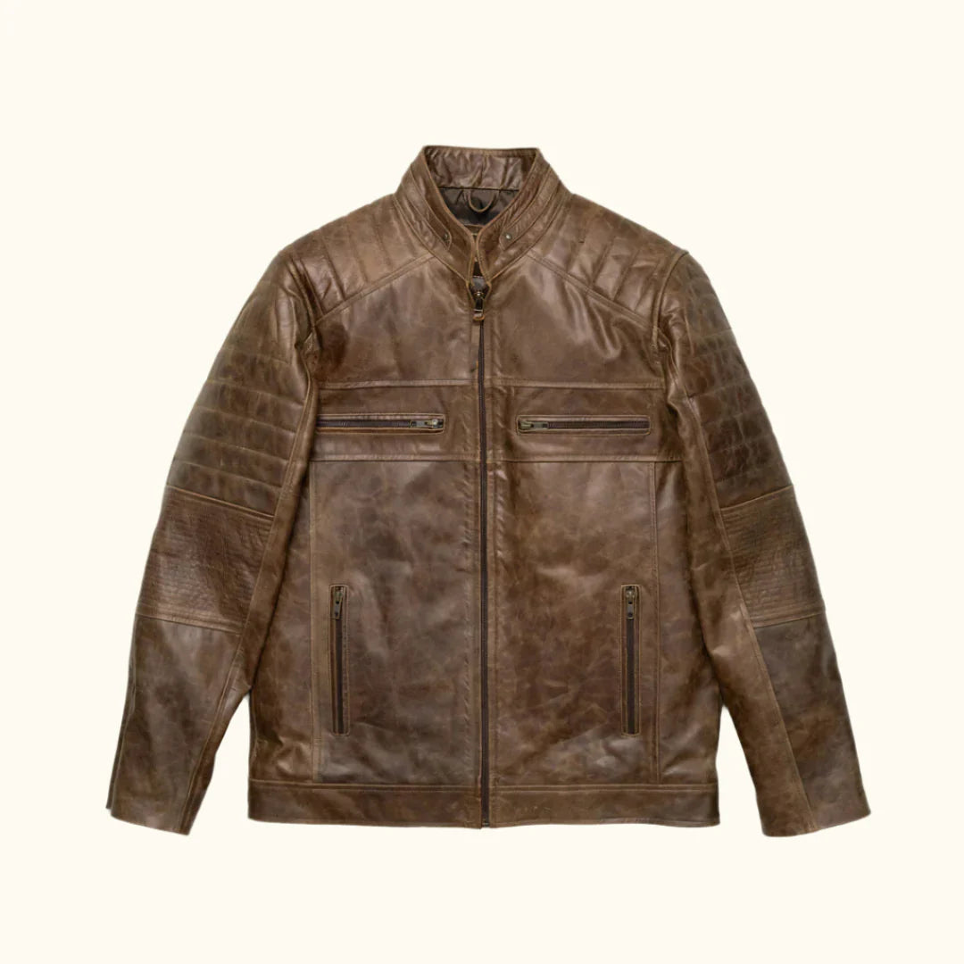 Men's Dark Brown Cafe Racer Leather Biker Jacket