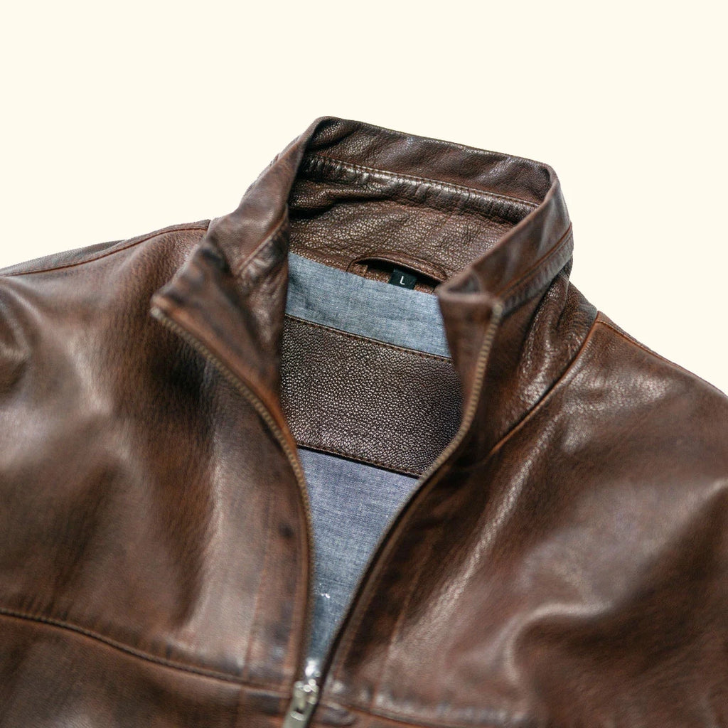 Men's Dark Brown Lightweight Leather Motorcycle Jacket